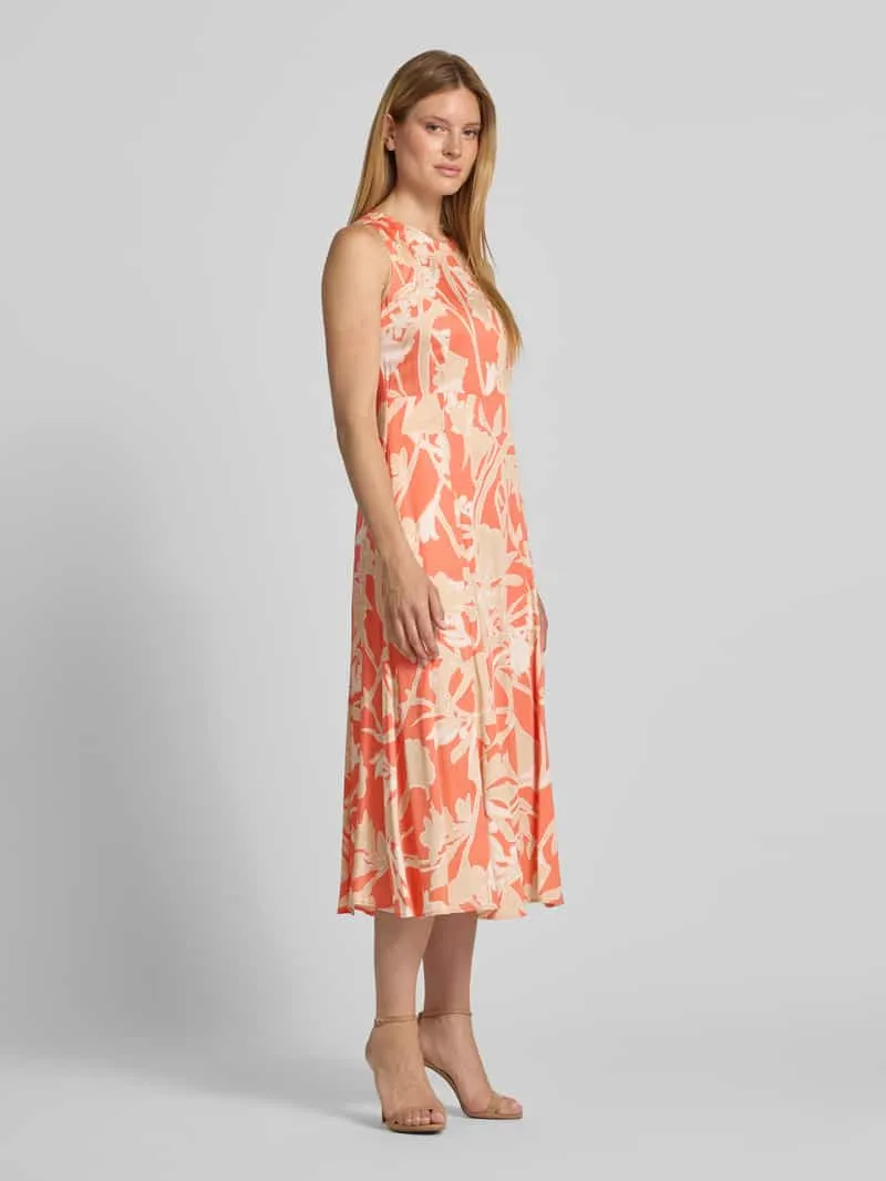 Milano Italy Midijurk van viscose met ronde hals oranje, foto 3