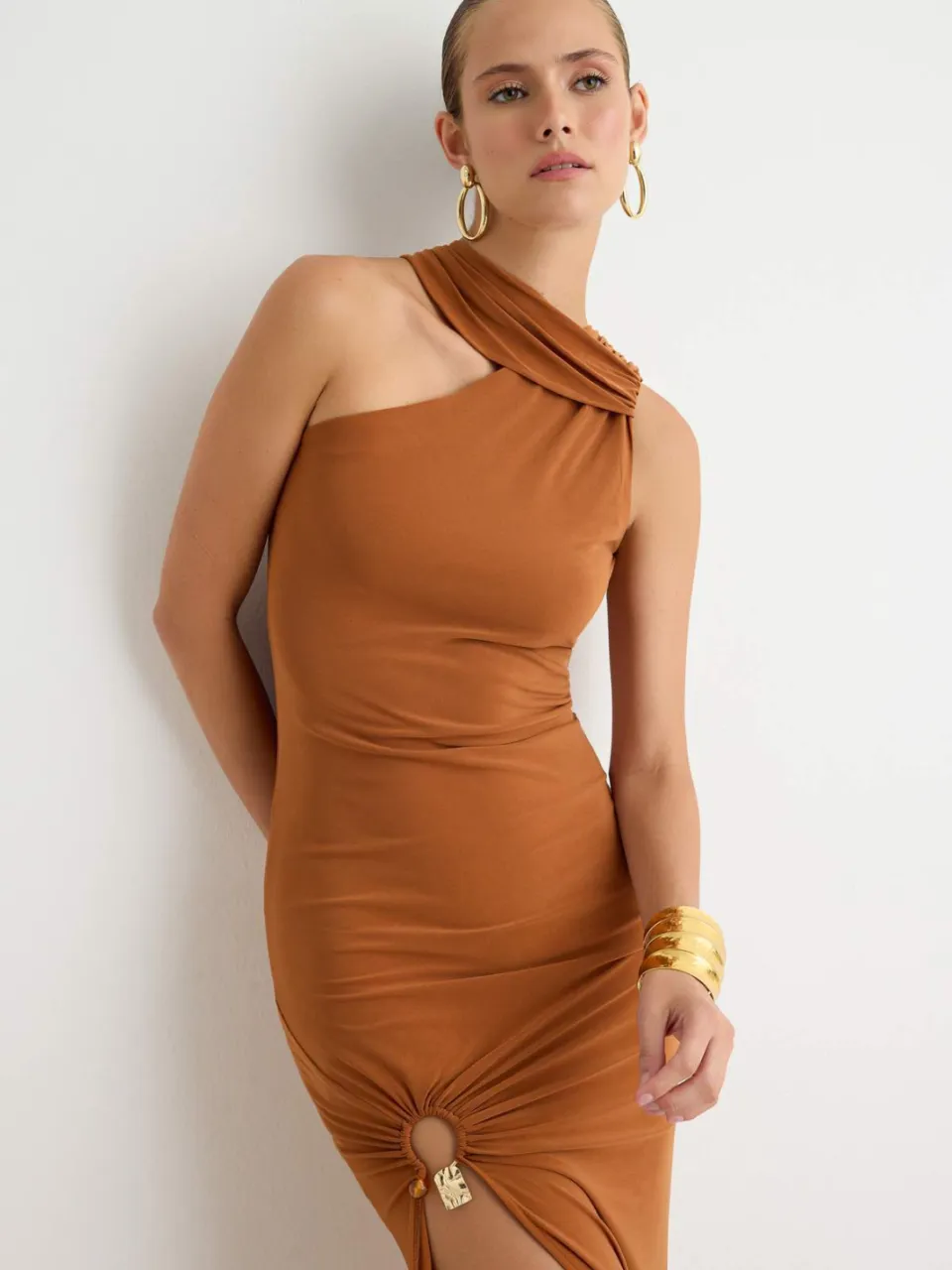 Trendyol TRENDYOLMİLLA Dames Bruin Effen Maxi Mouwloos Recht Avond & Gala Jurk, foto 2