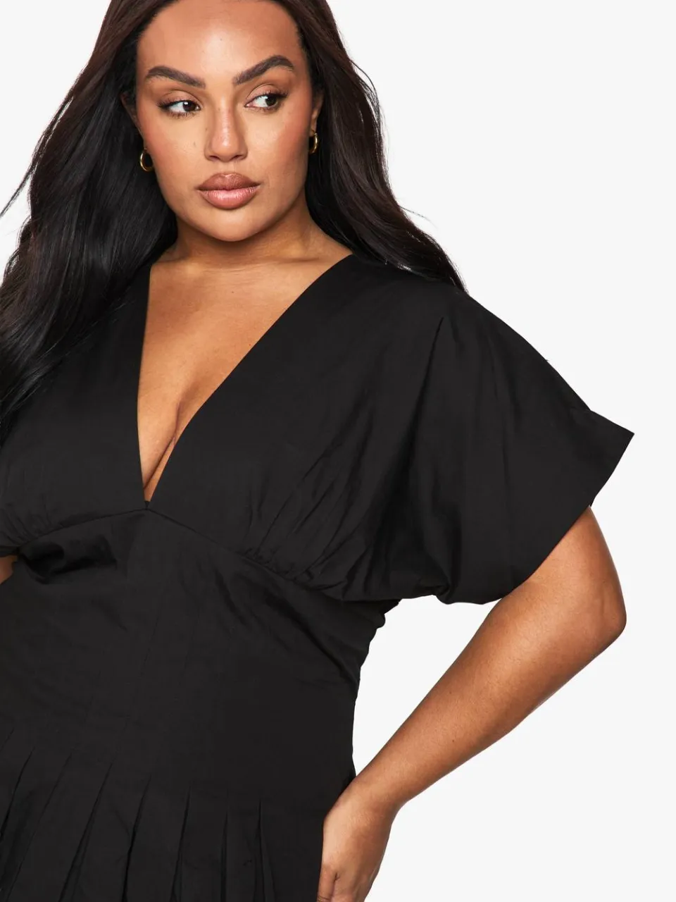 boohoo Dames Plus Poplin Gepanelleerde Bubbelzoom Mini-jurk zwart, foto 4