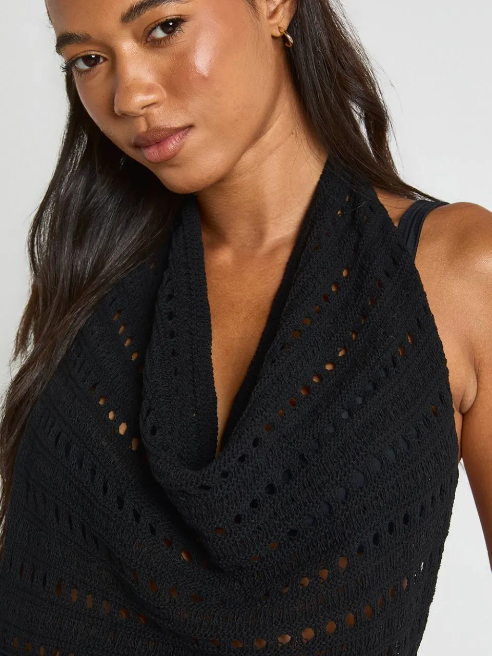 boohoo Dames Strand Mini-jurk Met Waterval Halslijn En Gehaakte Structuur zwart, foto 4