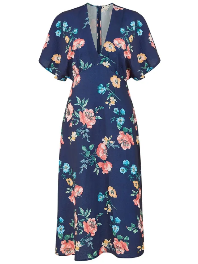 Yumi Wikkeljurk met kimonomouwen en bloemenpatroon voor dames (Marine) Marineblauw
