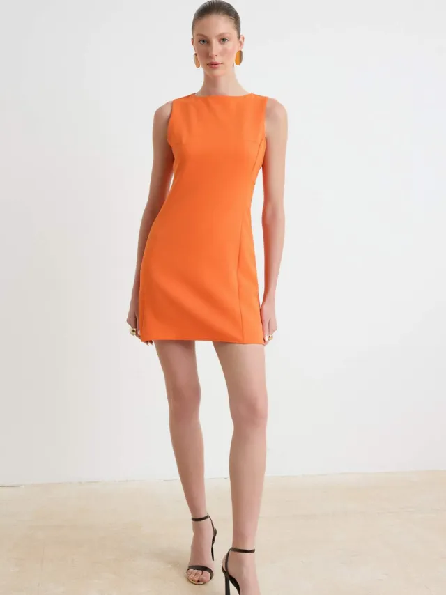 Trendyol TRENDYOLMİLLA Dames Oranje Effen Kort / Mini Mouwloos Avond / Dagelijks A-lijn Jurken