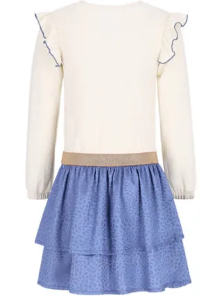 B.Nosy Demi midi jurk met ruches offwhite blauw, foto 3