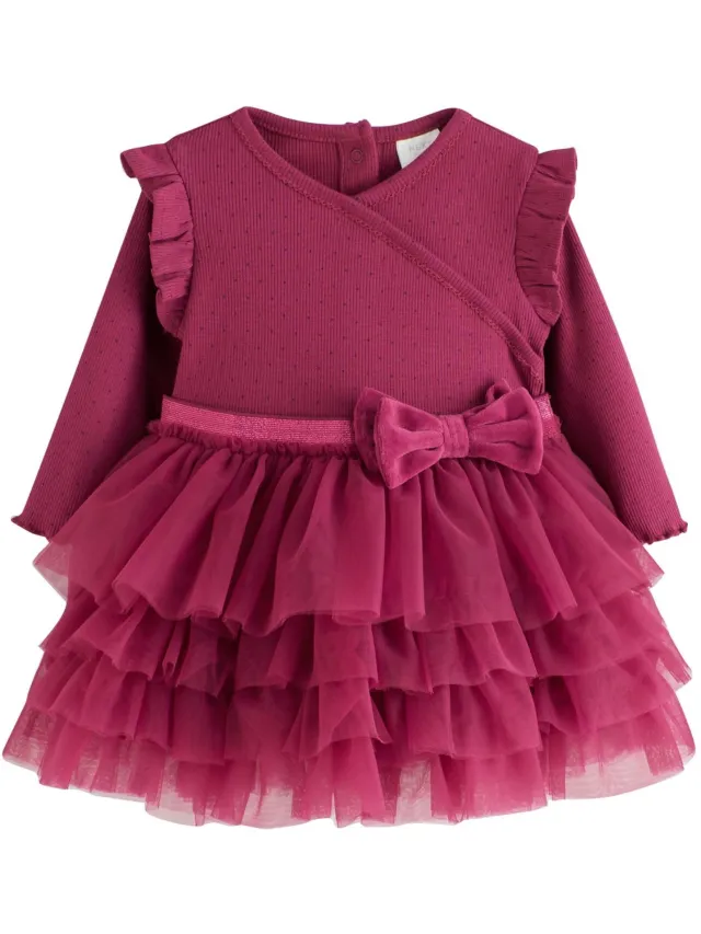 Next Meisjes - Baby-jurk met tutu en lange mouwen - Rood Burgundy Mesh