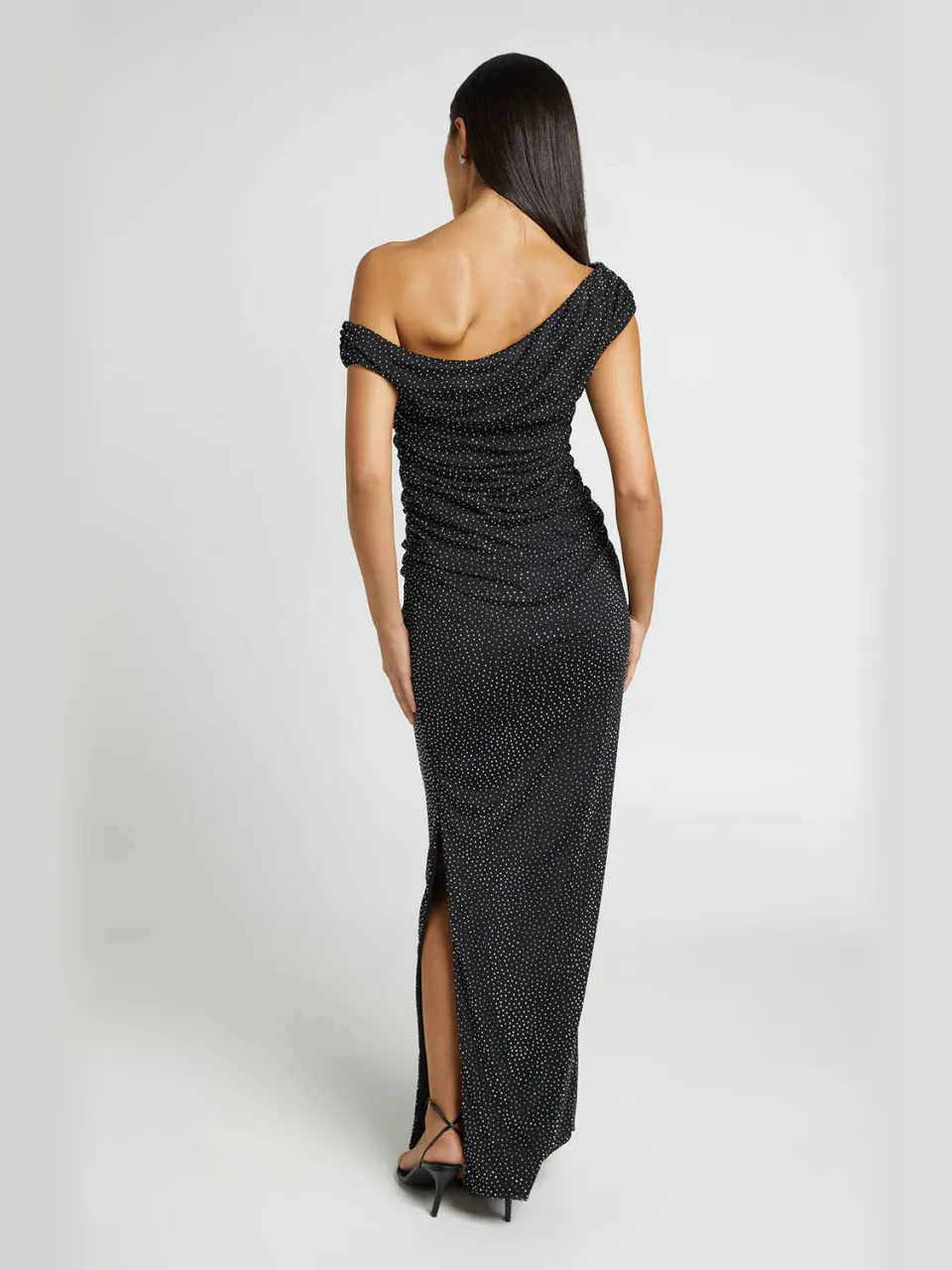 boohoo Dames Maxi-jurk Van Mesh Met Bardot-halslijn En Hotfix-detail Met Plooien zwart, foto 3
