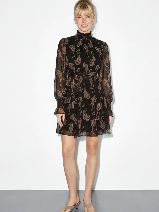 Bianco Lucci Gestrikte Paisley Print Colmini-jurk Mokka