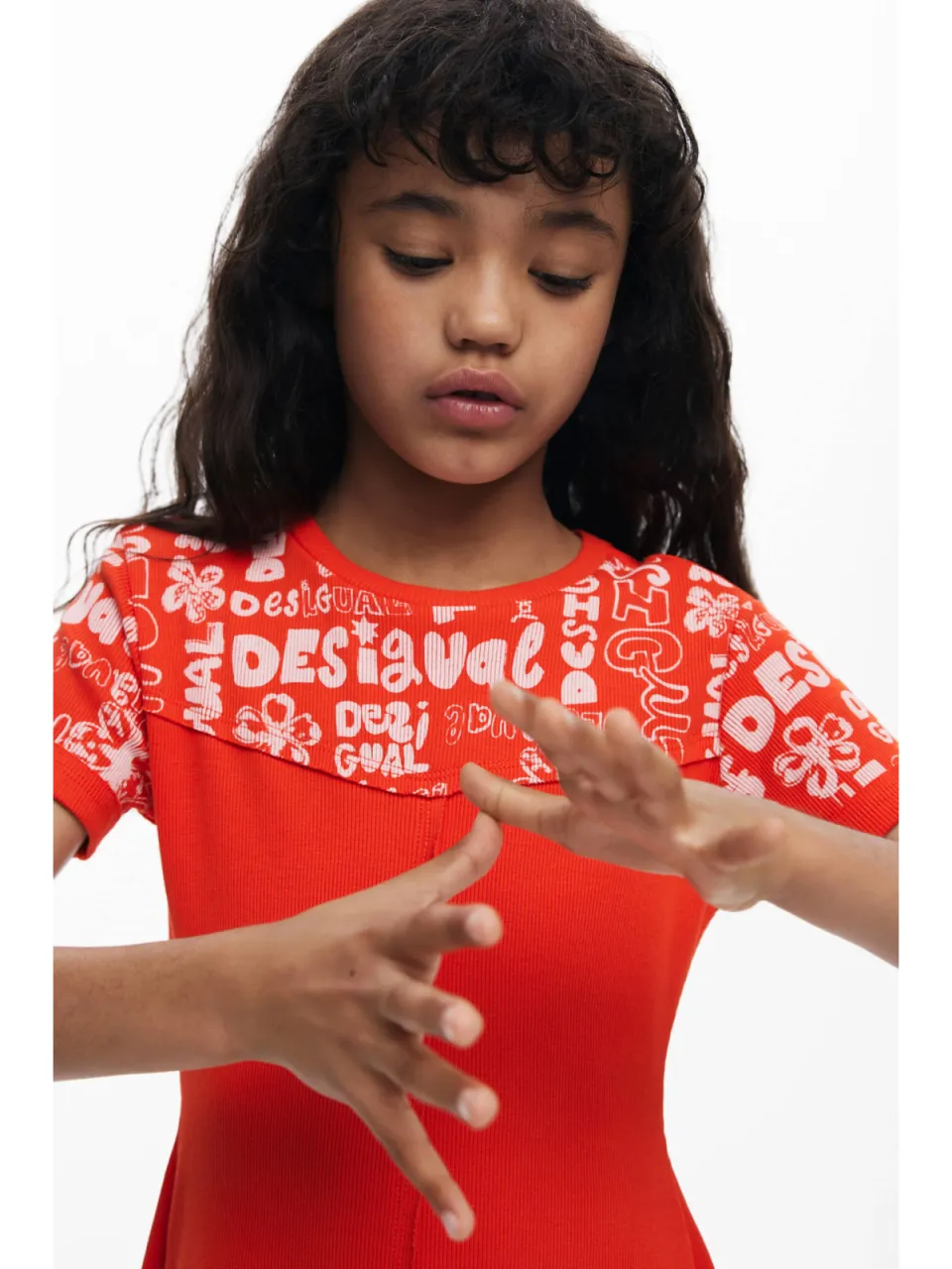 Desigual A-lijn midi jurk met tekst - rood, foto 5