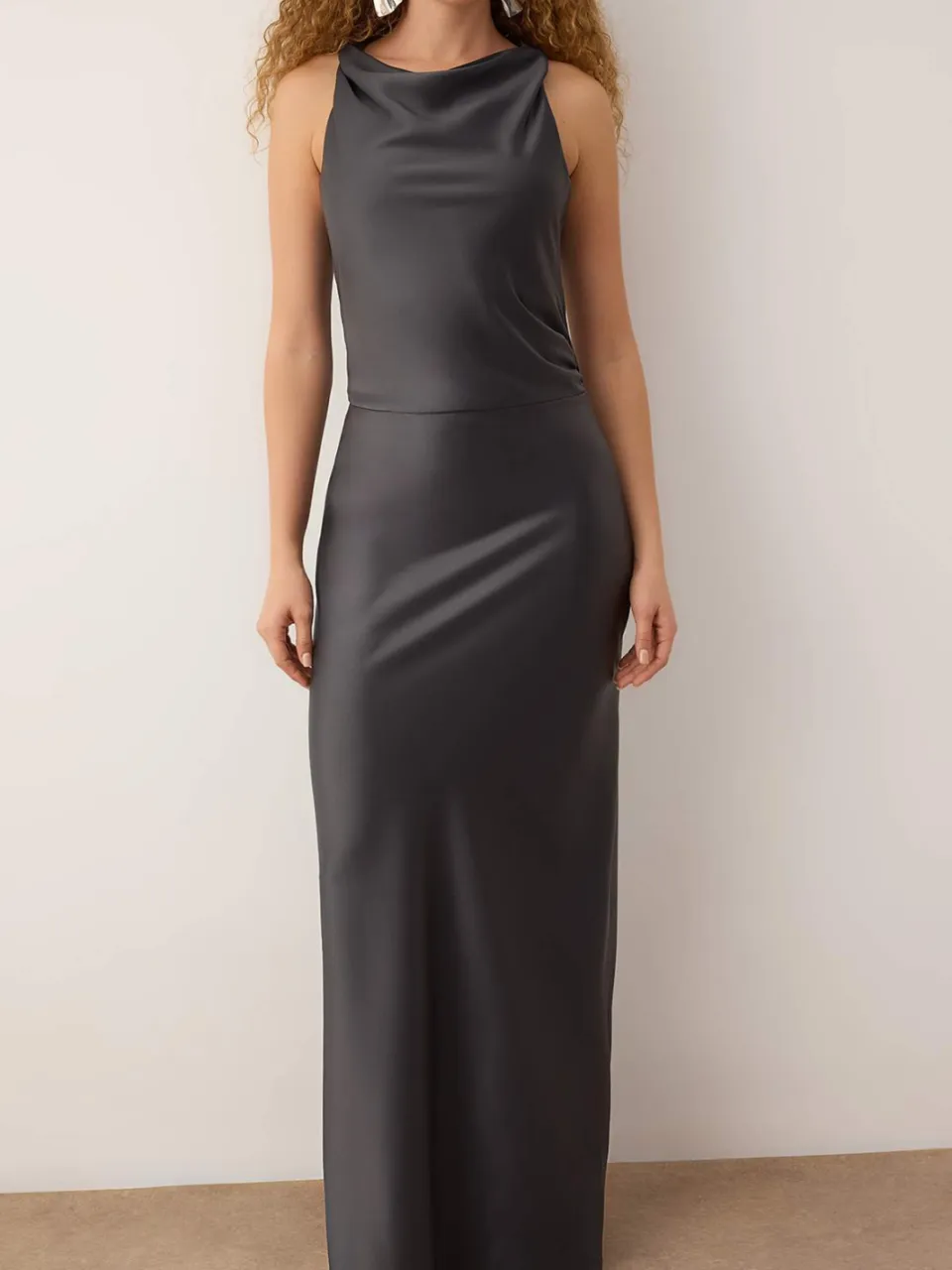 Trendyol TRENDYOLMİLLA Dames Grijs Effen Maxi Mouwloos Diploma-uitreiking / Gala A-lijn Avond & Gala Jurk, foto 2