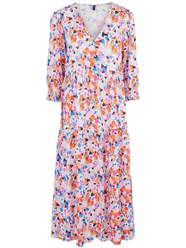 Yas Alira S Midi-jurk Met Korte Mouwen Wit L Vrouw Soft Pink / Aop Vio Print