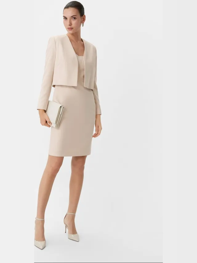 Comma female - Elegante shift jurk met kapmouwtjes beige