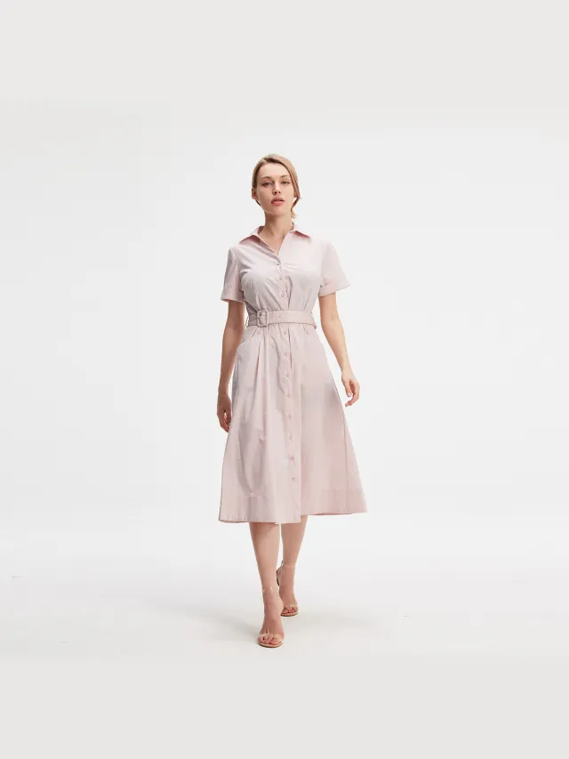 Smart & Joy Wijd uitlopende katoenen shirtjurk Blush