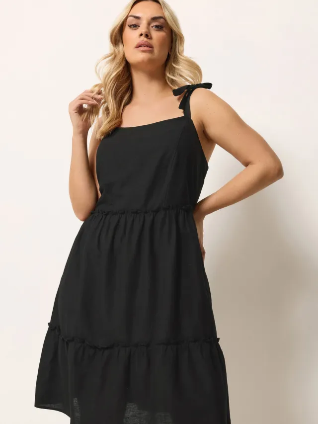 Yours Zwarte Linnen Smockjurk Black