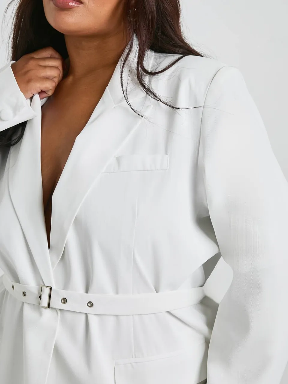 boohoo Dames Plus Getailleerde Strikceintuur Wrap Blazer ivoor, foto 4