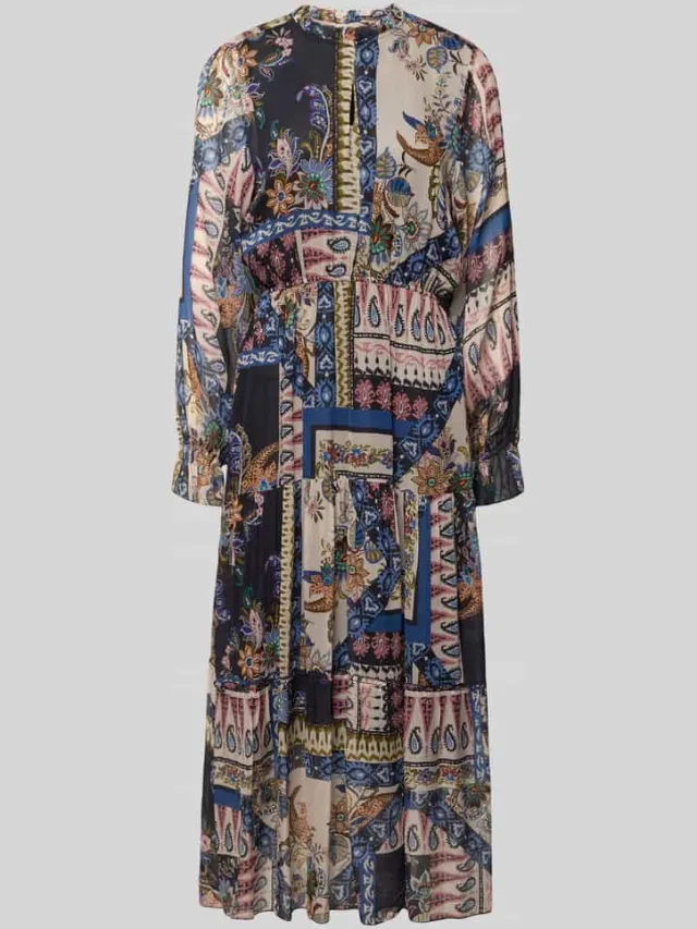 Milano Italy Midi-jurk van viscose in all-over look marineblauw, foto 2