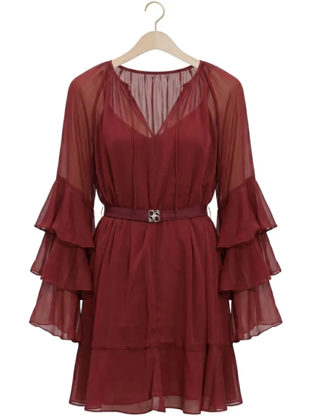 Dante6 Solstice Boho Chiffon Short Dress Dames - Jurk - Bordeaux