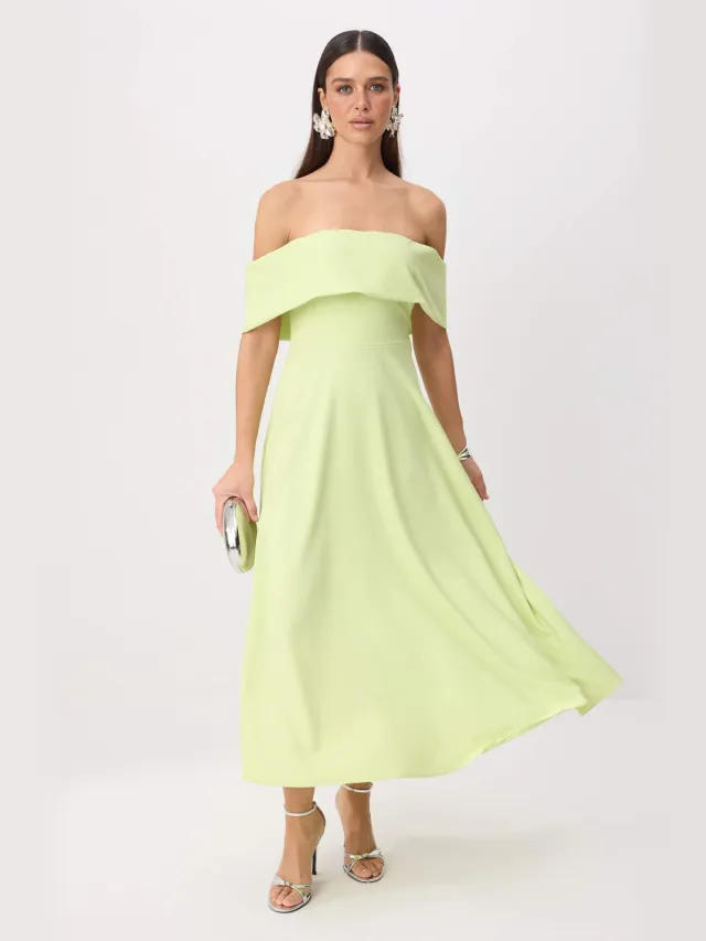 Trendyol TRENDYOLMİLLA Dames Donkerblauw Effen Midi Mouwloos Stijlvol/Avond Skater Jurken Groen