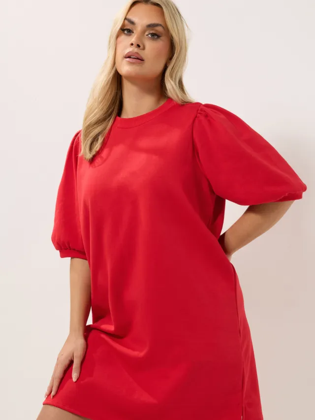 Yours Rode Jurk Met Ballonmouwen-52 Red