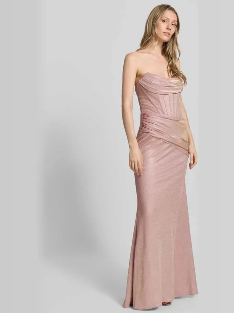 Unique Maxi-jurk in off-shoulder-look met draperieën rosé, foto 3