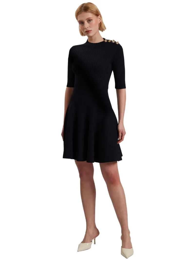 Ted Baker Lilano Geribbelde Gebreide Jurk Met Knoopdetails In Marineblauw