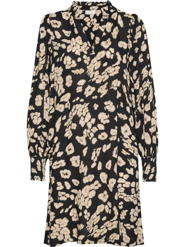 Kaffe KAbeathe Short Dress Dames Jurk Black/Sand Leo Print