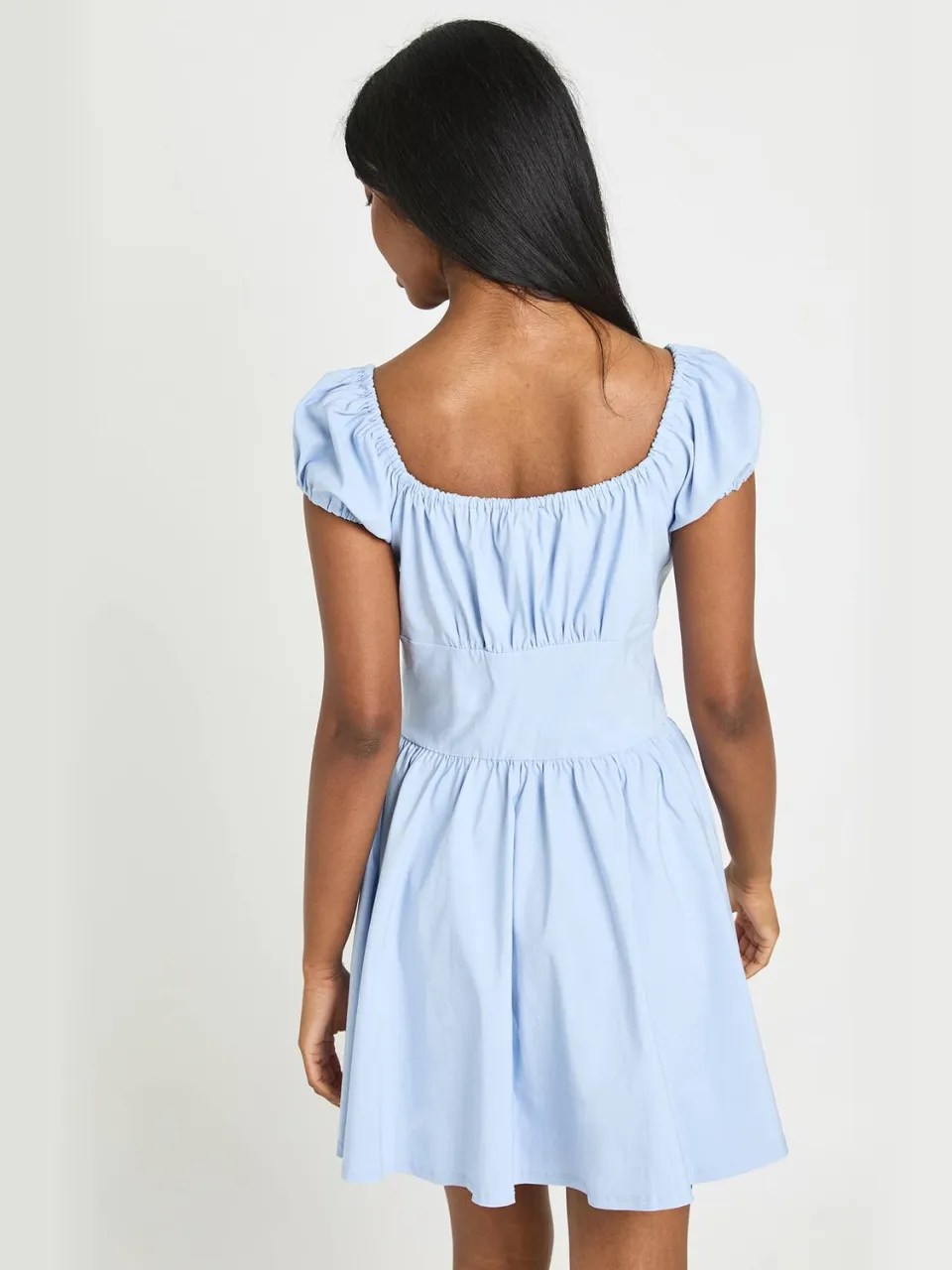 boohoo Dames Mini Jurk Met Volumemouwen En Melkmeisjeshals pastelblauw, foto 2