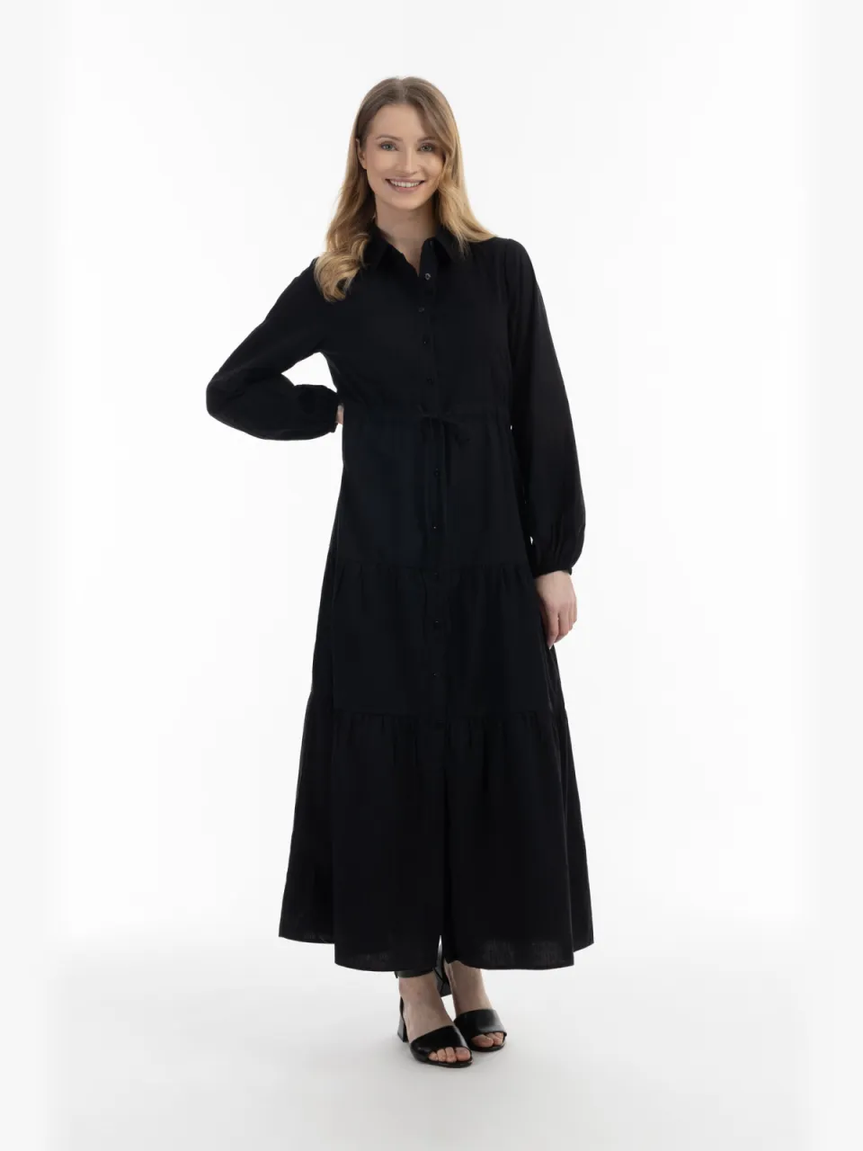 Usha Katoenen maxi jurk lynnea Dames zwart