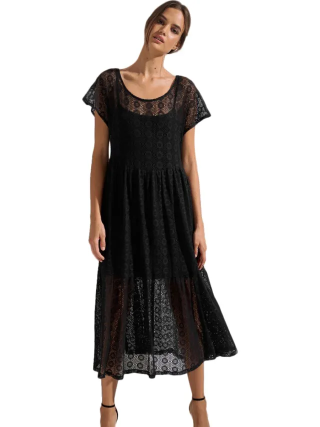 Lisca Jurk Lisca Zomerse maxi-jurk met slipe mouwen Rimini Zwart