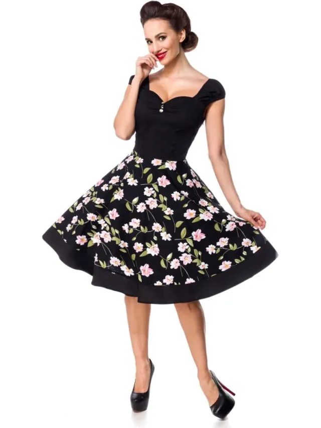 Belsira Vintage Dames Midi-jurk - zwart