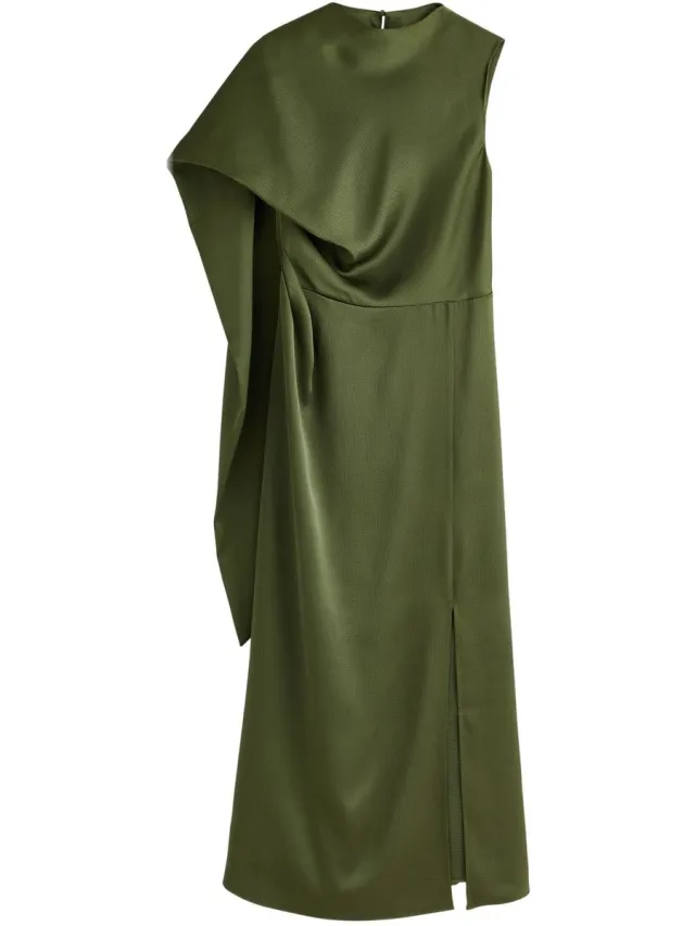 Next Dames - Satijnen midi-jurk met structuur en sjaal - Groen Dark Green