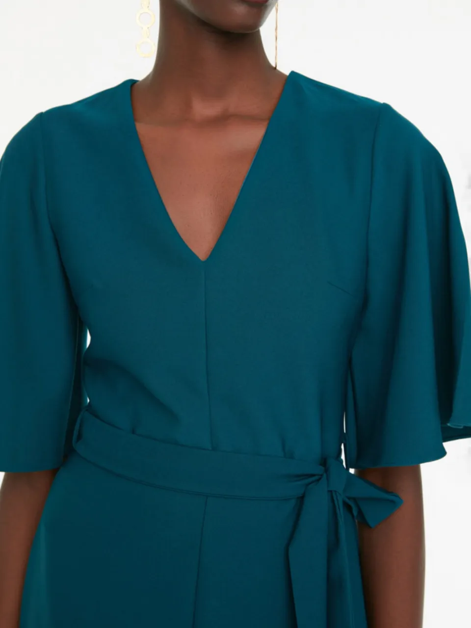 Trendyol TRENDYOLMİLLA Dames Groen Effen Midi Kort Zakelijk Bodycon Jurken, foto 2