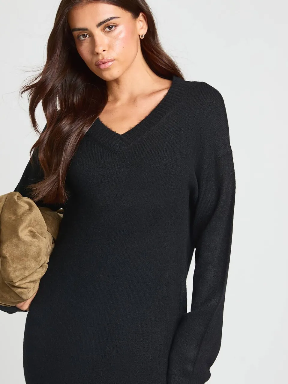 boohoo Dames Gebreide Maxi-jurk Met V-hals En Lange Mouwen zwart, foto 4