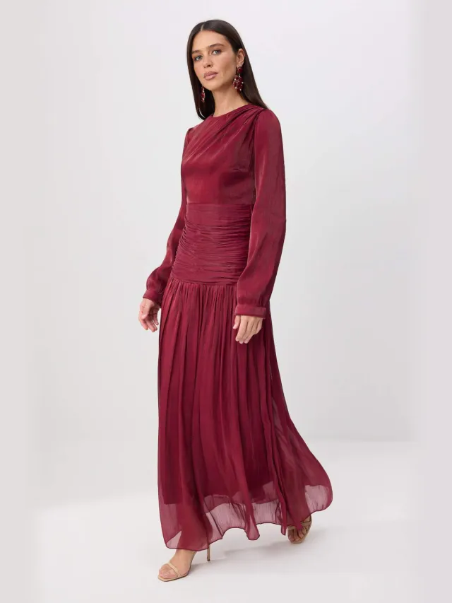Trendyol Modest Dames Bordeaux Effen Maxi Lang Stijlvol/Avond Skater Modest Avond Jurken Bordeauxrood
