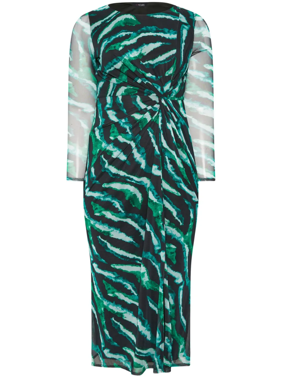 Yours London Mintgroene Zebra Mesh Midijurk Met Zijknoop, foto 4