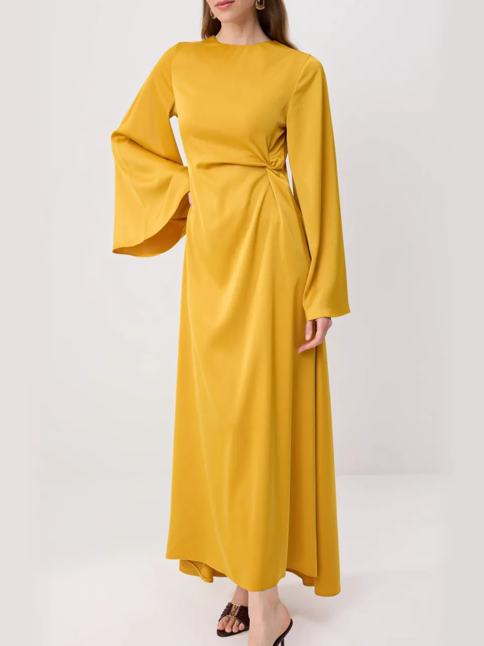 Trendyol Modest Dames Geel Effen Maxi Lang A-lijn Modest Avond Jurken, foto 2