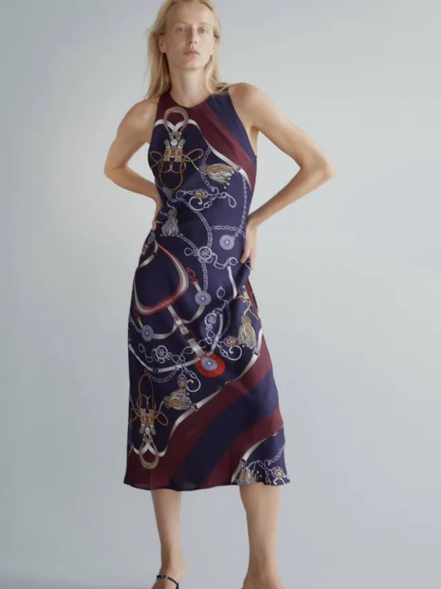 Mango midi jurk met print - blauw Blauw/rood