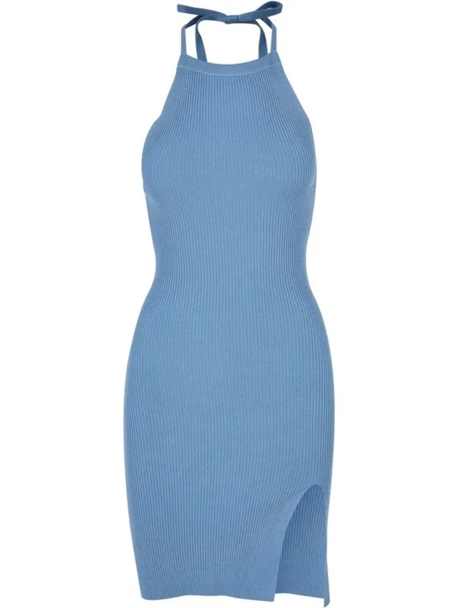 Urban Classics Rib Knit Neckholder Korte jurk - XXL - Blauw