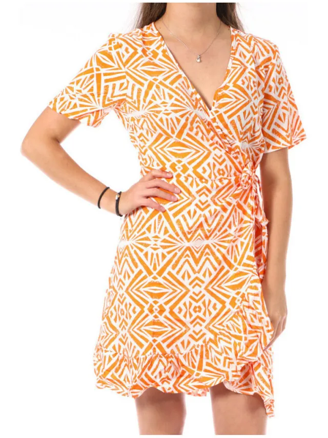Only Korte Jurk Only Marlie Wrap Oranje