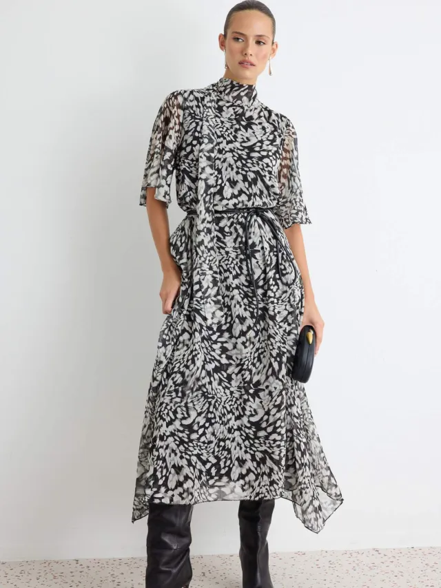 Trendyol TRENDYOLMİLLA Dames Meerkleurig Abstract Midi Kort A-lijn Jurken Veelkleurig