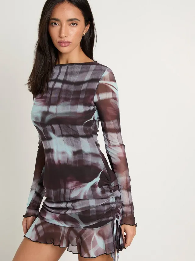 boohoo Dames Geruit Gerimpeld Rokje Met Ruche Zoom Mini Jurk pastelblauw, foto 2