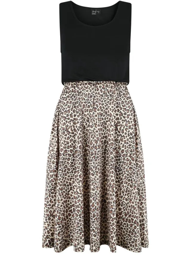 Forplay May Dames Midi-jurk - zwart/bruin zwart;bruin