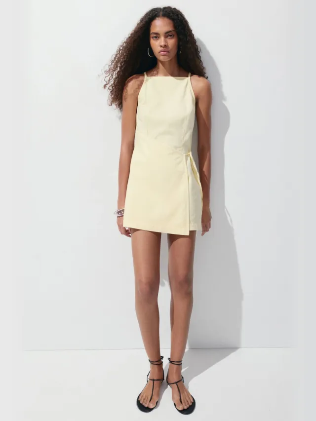 Mango denim korte zomerjurk - lichtgeel