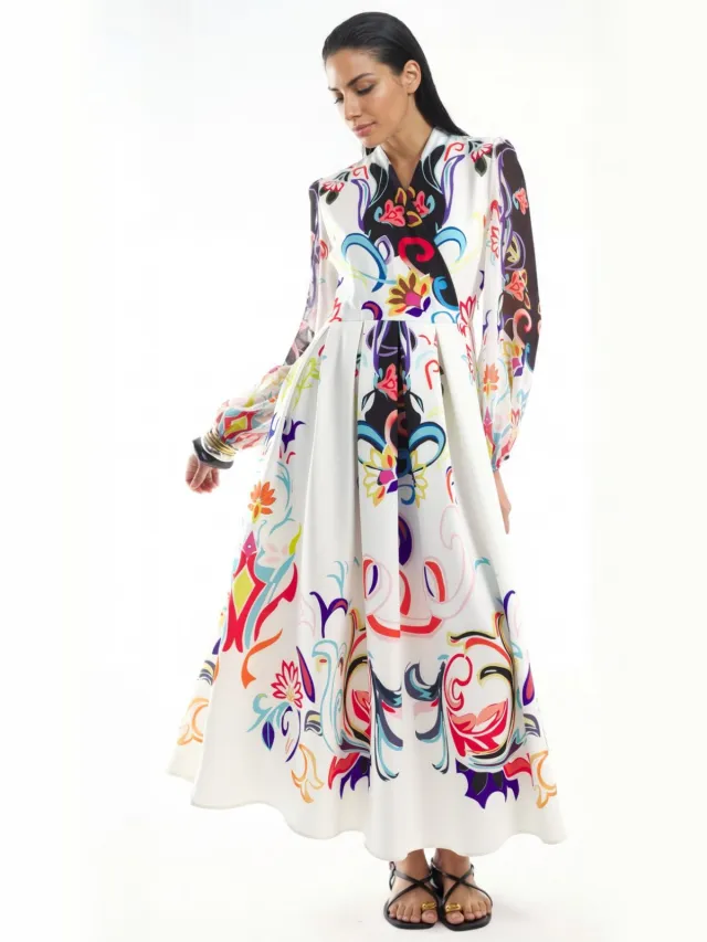 MSN Collection Floral Print Maxi A-Lijn Jurk Veelkleurig