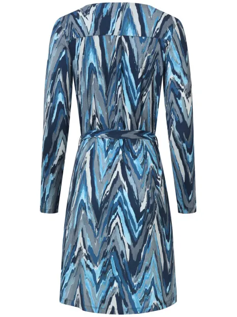 Smashed Lemon Damesgetailleerd zig zag geprint jurk blauw, foto 2