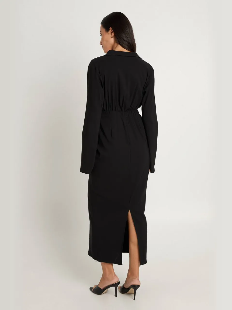 boohoo Dames Bengaline Wikkel Jurk Met Gerimpelde Taille zwart, foto 2