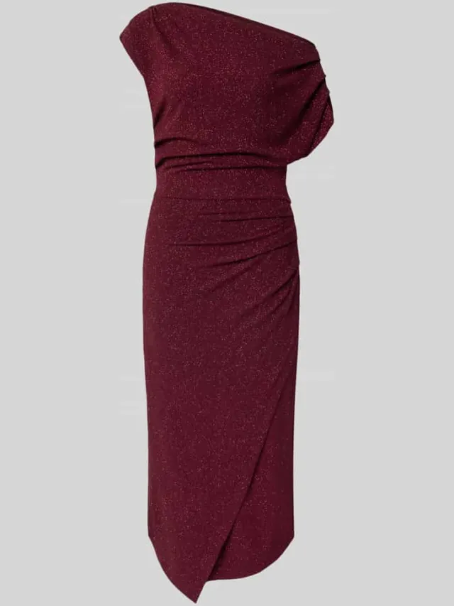 Rinascimento Cocktailjurk met one-shoulder band donkerrood, foto 2