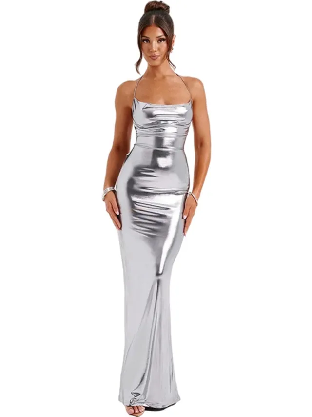 RedParrot Jurk Starline Zilver - Gala - Lange Jurk - Open Rug - Chique