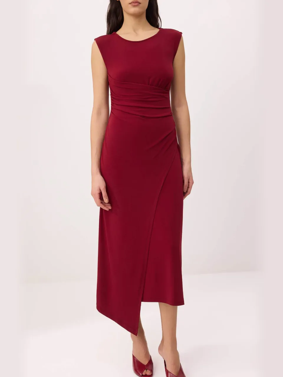 Trendyol TRENDYOLMİLLA Dames Bordeaux Effen Midi Mouwloos Zakelijk A-lijn Jurken, foto 2
