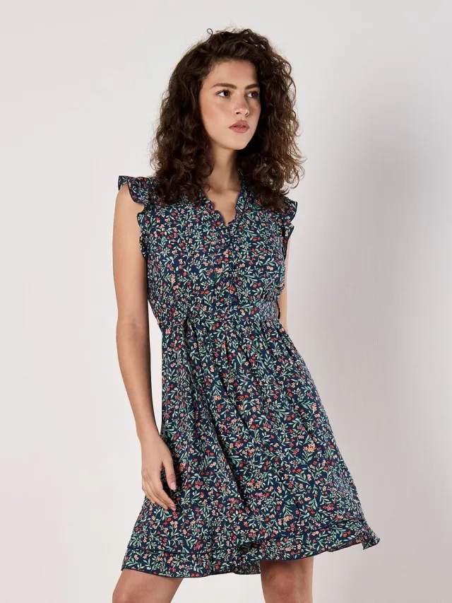 Apricot Mini-jurk met bloemenprint en ruches Marine