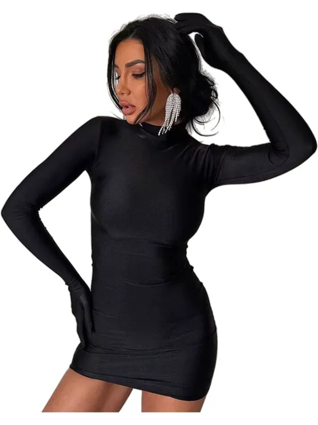 RedParrot Mini jurk bodycon - Handschoen - Halve coltrui - Feest en Gala - Zwart - Uitgaan