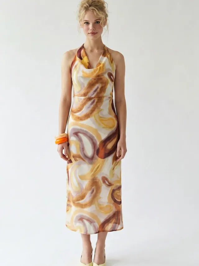 Mixray Abstract Chiffon Midi-jurk Veelkleurig